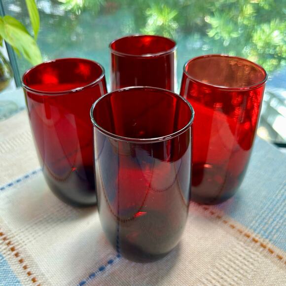 Vintage Ruby Red Glass Tumblers Set of 4, Cranberry Red Glasses - Picture 6 of 10